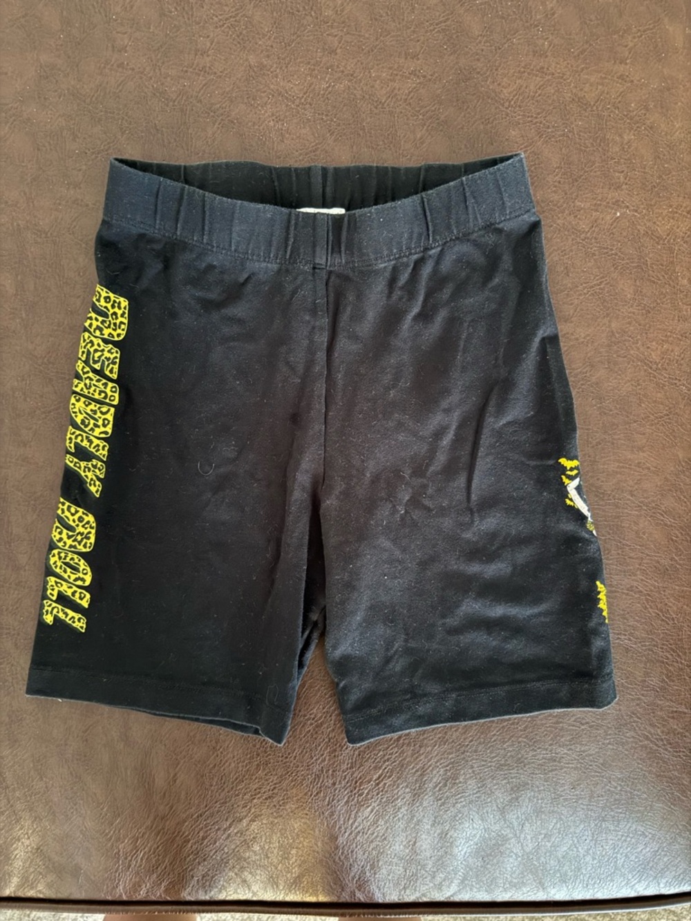 Black Women's Bike Shorts with Yellow Side Print